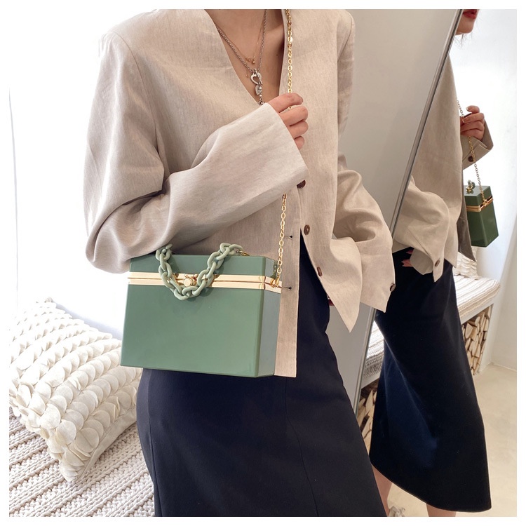 Túi đeo chéo IELGY hình vuông cỡ nhỏ bằng acrylic phối dây xích thời trang cho nữ