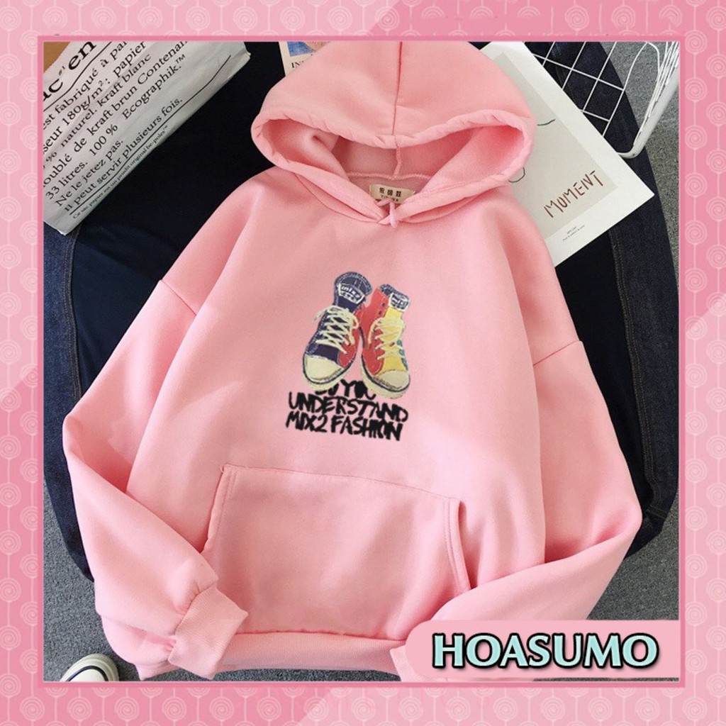 Áo Hoodie hình đôi giày form rộng(có 4 màu hồng,be,trắng,vàng
