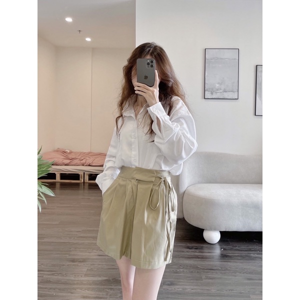 Quần short ulzzang ống rộng thắt dây lưng