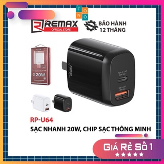 Cốc sạc nhanh remax rp-u64 grace series 20w 2 cổng usb pd, qc3.0