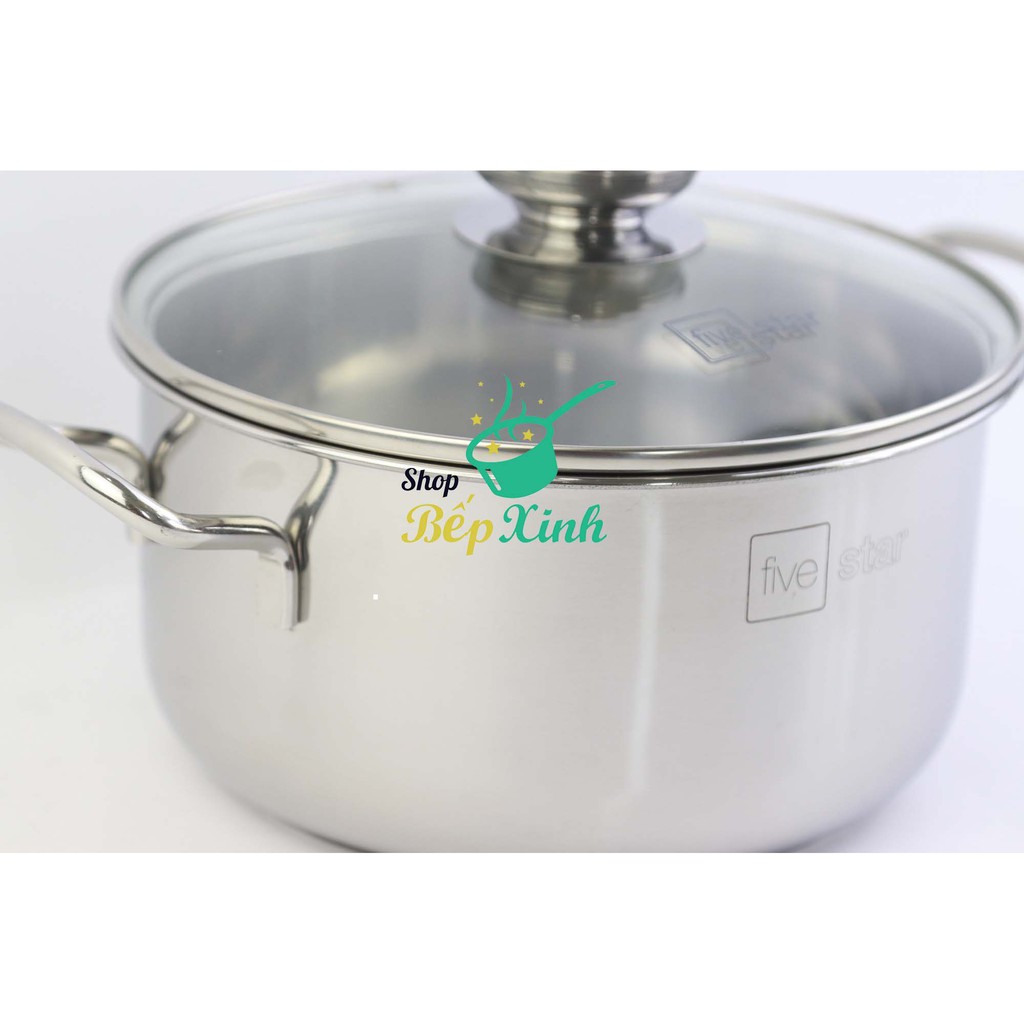 Nồi inox FiveStar Standard 3 đáy sandwich bếp từ nắp kính tặng 2 muỗng canh ( 16cm / 18cm / 20cm / 24cm )