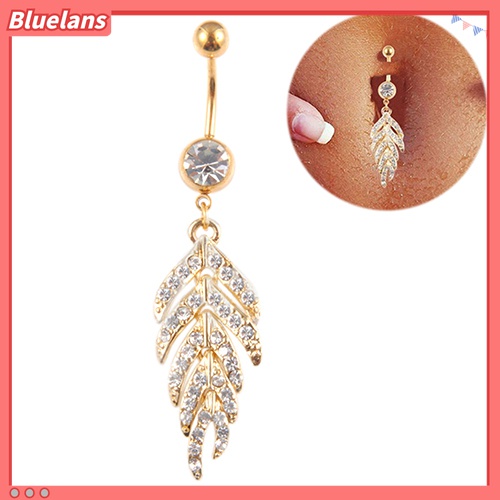 Khuyên rốn hình chiếc lá đính đá sáng bóng quyến rũ cho nữ