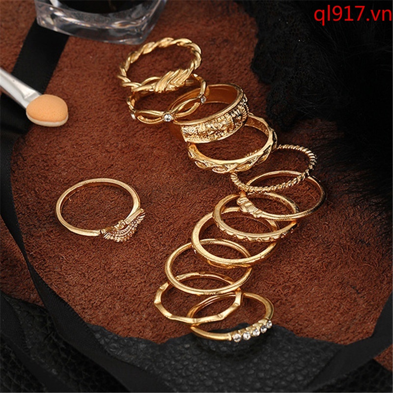 Set 12 Nhẫn Midi Màu Sắc Vàng Cổ Điển Cho Nữ
