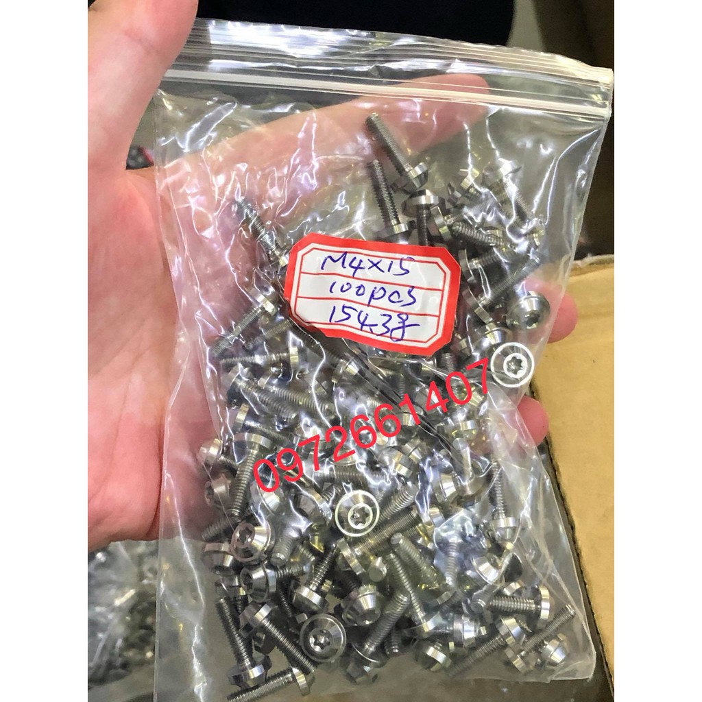 Ốc 4li15 dù nhỏ titan GR5  phôi trắng chưa lên màu gắn nắp dầu và một số vị trí khác