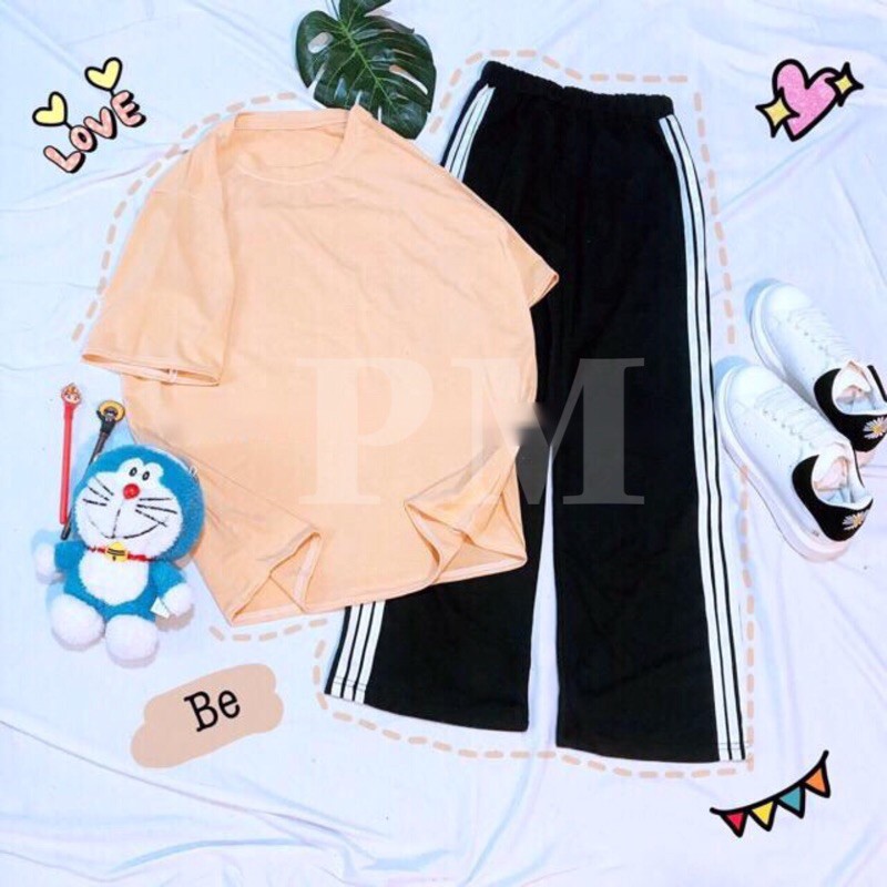 Sét áo thụng trơn + quần sọc rộng | BigBuy360 - bigbuy360.vn