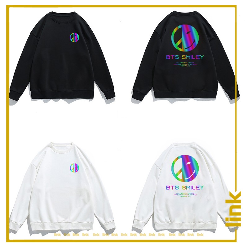 Áo Sweater đôi nam nữ BTS SMILEY phản quang 7 màu form dáng rộng phong cách Hàn Quốc ( Đen, Trắng )