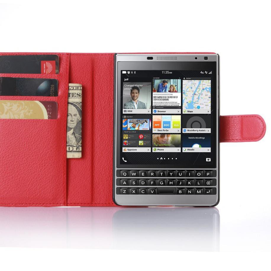 Bao Da Điện Thoại Nắp Lật Dạng Ví Màu Bạc Cho Blackberry Passport Dg6