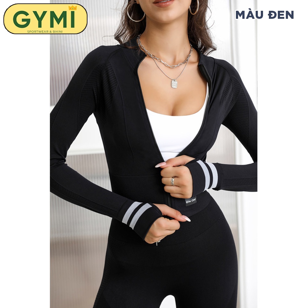 Set bộ đồ tập gym yoga nữ GYMI SET21 gồm áo khoác thể thao và quần legging chun mông chất dệt cao cấp