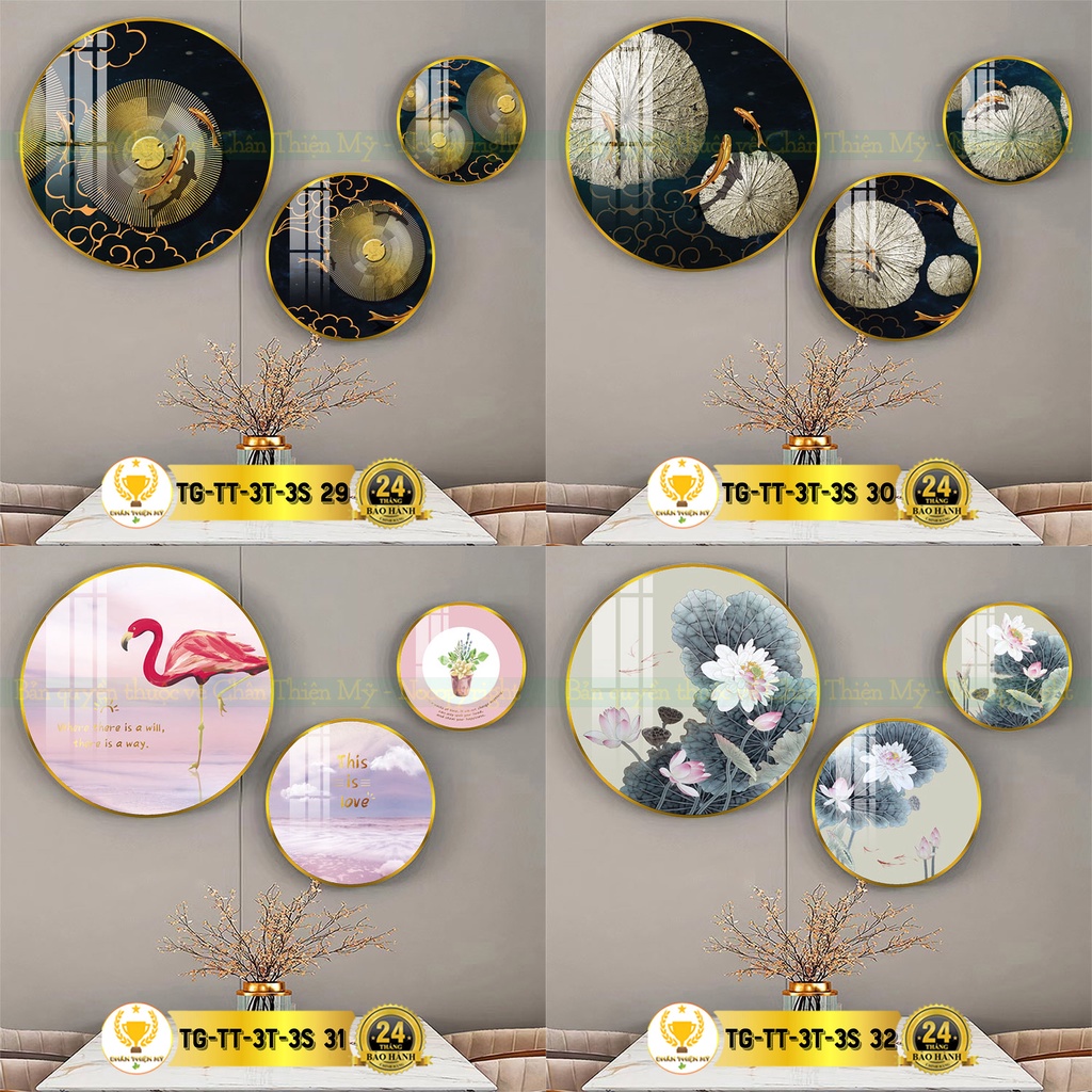 Bộ 3 tranh tròn treo tường tráng gương với 3 kích thước trang trí phòng khách, phòng ngủ đa dạng, hiện đại