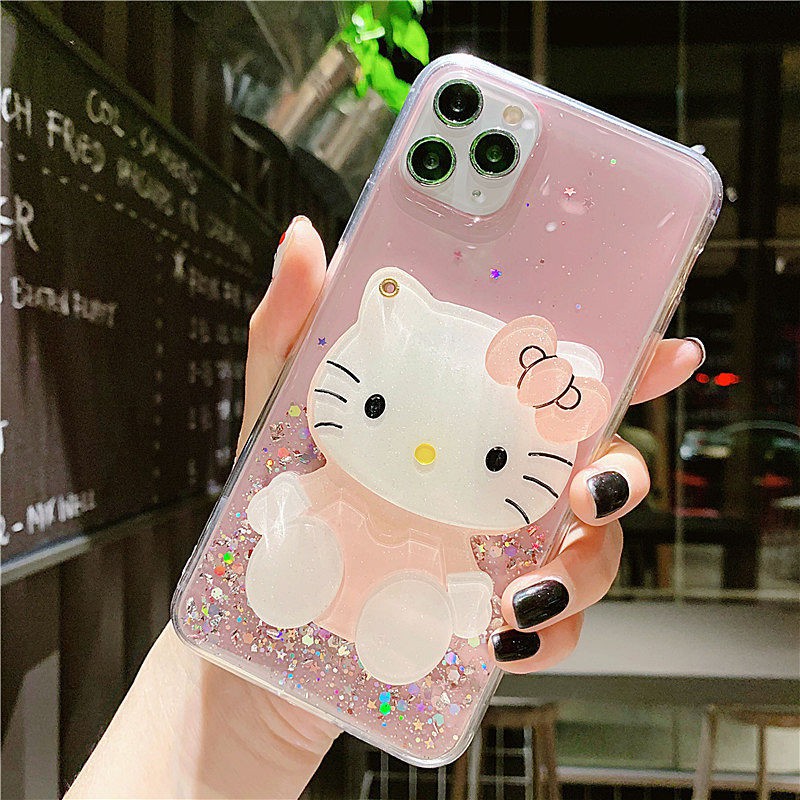 Ốp Điện Thoại tpu Kèm Gương hello kitty Cho iphone 15 14 13 12 11 pro max mini se 2020 x xs max xr 6 6s 7 8 plus