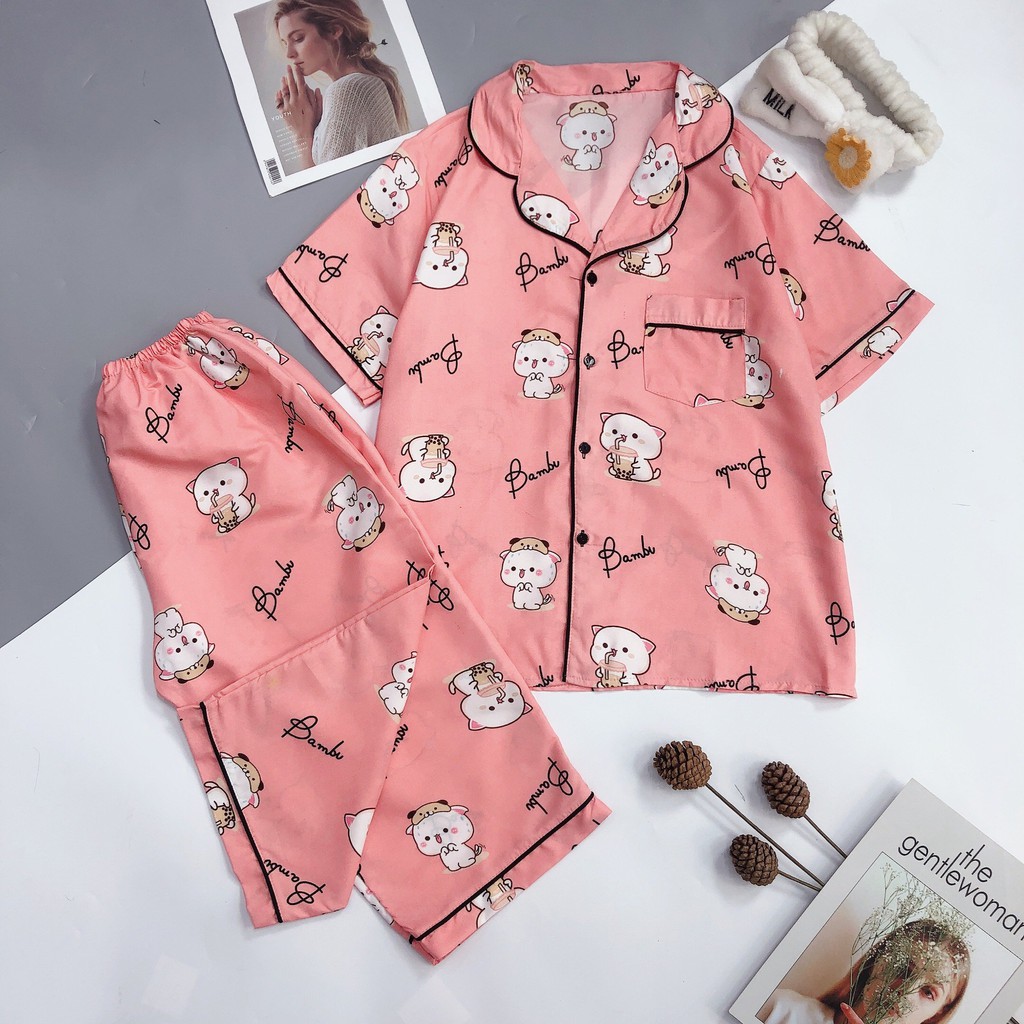 [Bộ Ngủ Pijama Tay Cộc Quần Lửng]- 𝗩𝗮̉𝗶 𝗧𝗵𝗮́𝗶 𝗟𝗼𝗮̣𝗶 𝟭-Dưới 60kg Chất Mềm Mịn.