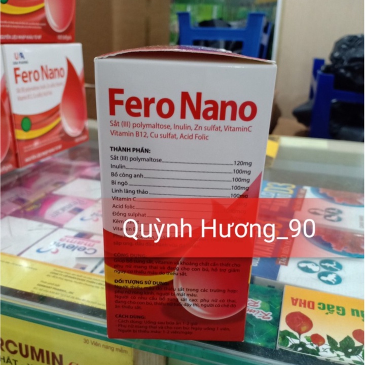 Viên uống FERO NANO hộp 100 viên giúp bổ sung sắt không gây táo bón cho mẹ bầu