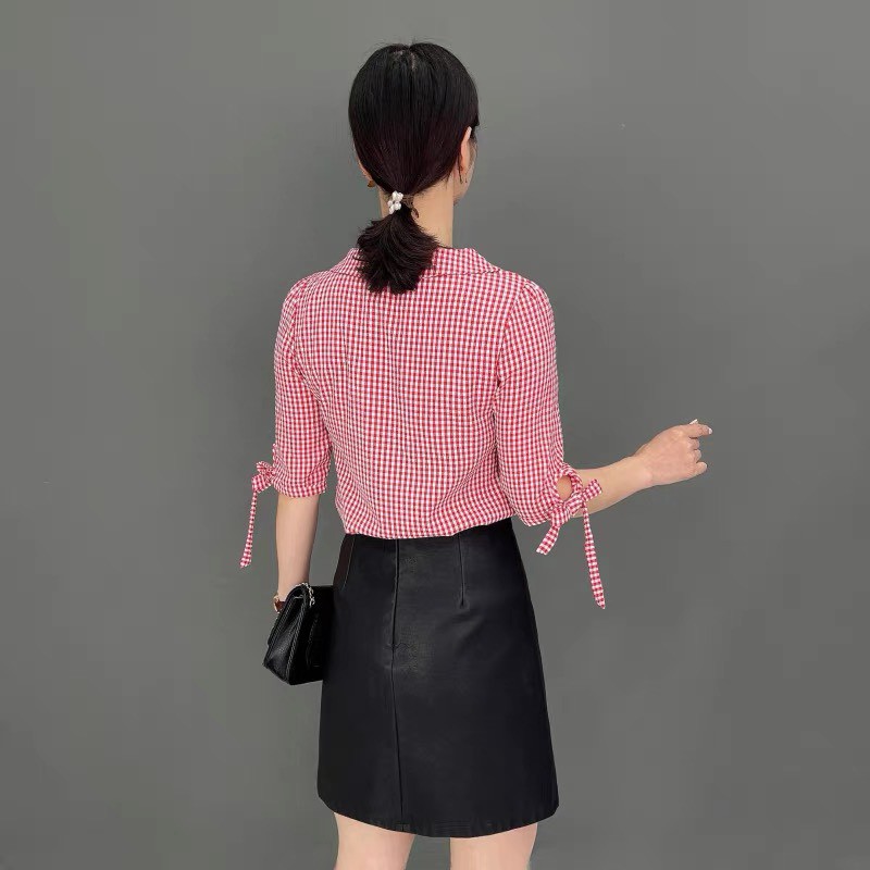 Áo Sơ Mi Nữ Công Sở 2 màu Đỏ - Đen Chất Vải Thô Cotton mềm