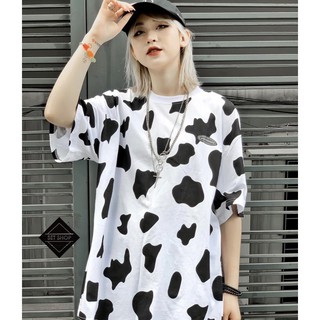 Rẻ Vô Địch] Áo thun cotton tay lỡ Unisex -- ÁO Loang Bò Sữa LOGO TAY LỠ Dáng Dài -CAMA STORE