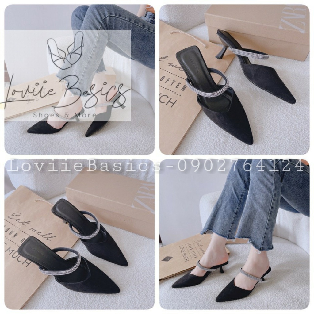 DÉP THỜI TRANG LOVIIE BASICS - SỤC NỮ BÍT MŨI NHỌN NỮ TÍNH - DÉP CAO GÓT QUAI NGANG 5 PHÂN D220931