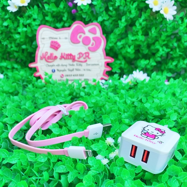 Cục sạc kép tặng kèm dây sạc iphone/ipad/android HELLO KITTY