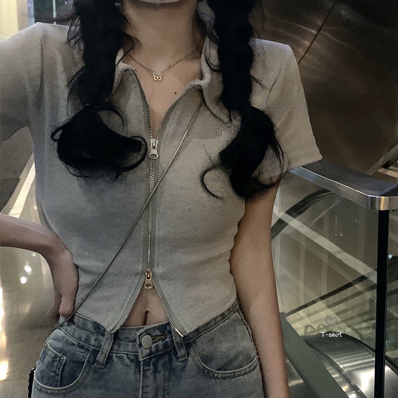 Áo polo Có Dây Kéo Tay Ngắn Phong Cách Hàn Quốc Thời Trang Mùa Hè Hàng Mới Dành Cho Bạn Nữ 2022