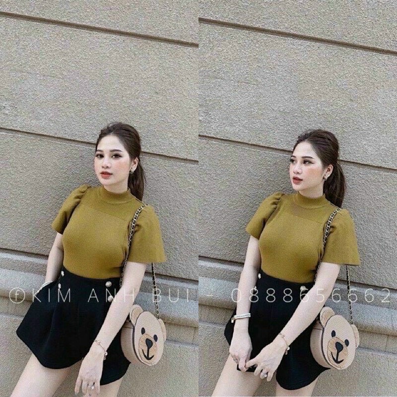 Áo Len Cổ 3 phân Tay Bồng Cánh Tiên Phối Đồ Siêu Xinh