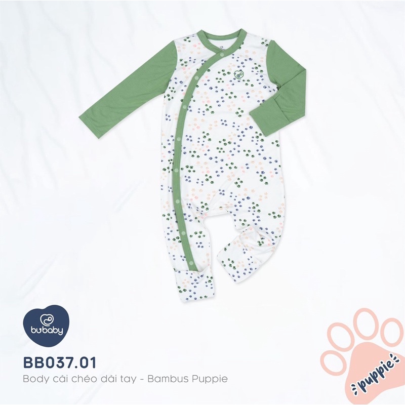 Body cài vai dài tay Bambus Puppie Bu Baby dành cho bé trai bé gái từ sơ sinh mềm mại kháng khuẩn.