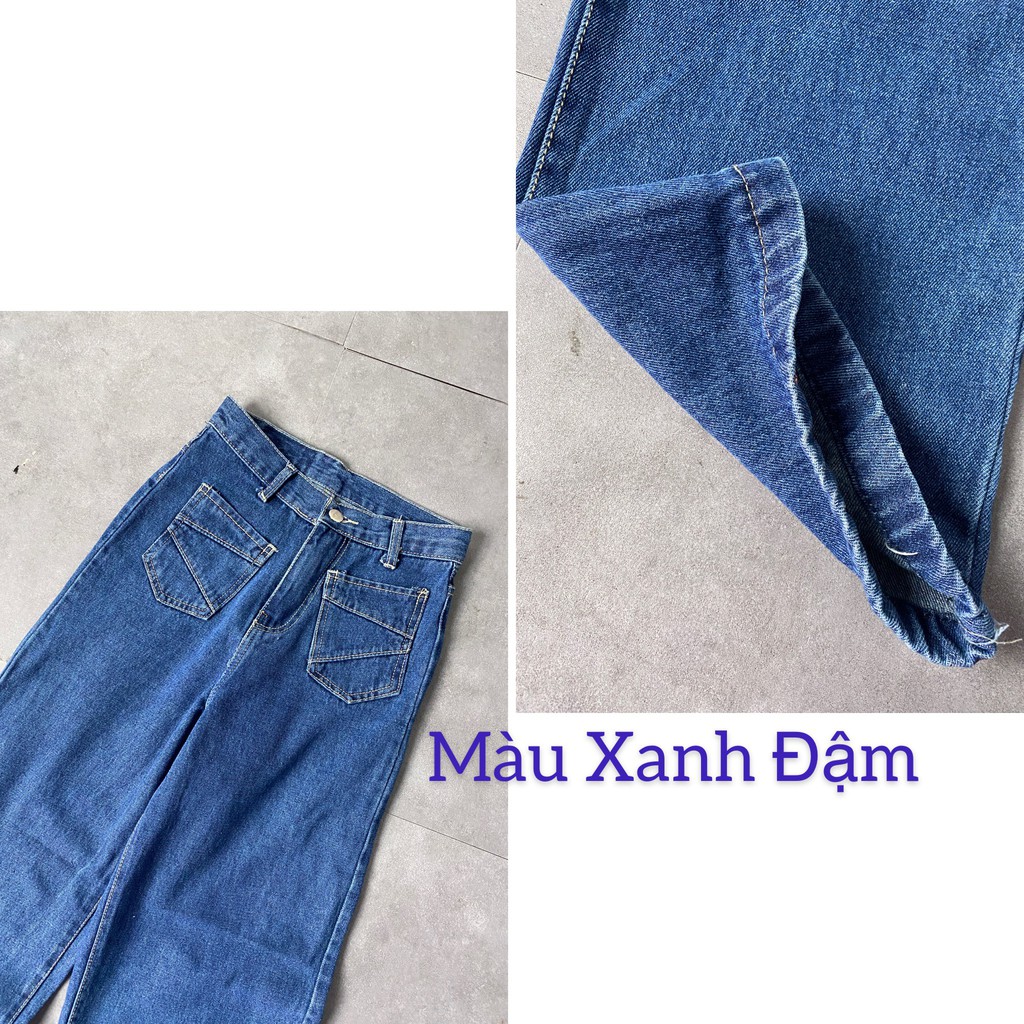 Quần Jean Ống Rộng Lưng Cao Túi Trước 2 màu Đen Xanh Hot BC144 | BigBuy360 - bigbuy360.vn