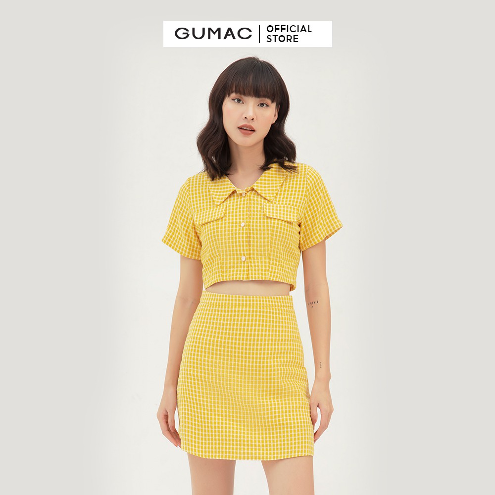 [Mã WABRGU giảm 50k đơn từ 0đ] Áo croptop nữ kiểu nắp túi GUMAC phong cách trẻ trung, màu vàng đủ size AB332 | BigBuy360 - bigbuy360.vn