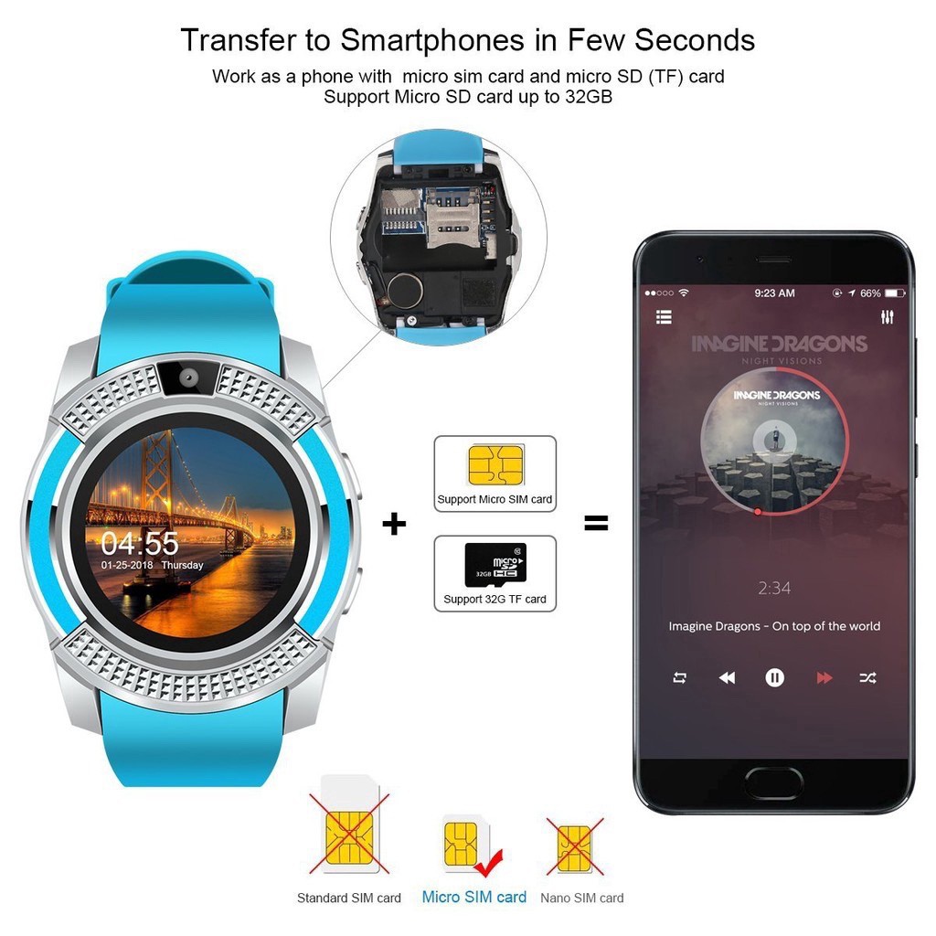 [Mã 2404EL10K giảm 10K đơn 20K] Đồng hồ thông minh SMARTWATCH V8 màn hình cảm ứng có hỗ trợ gắn SIM và thẻ nhớ