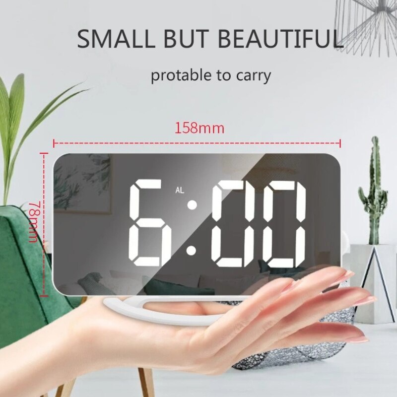 Đồng Hồ Báo Thức Kỹ Thuật Số Mặt Gương Led Để Bàn Trang Trí Nội Thất