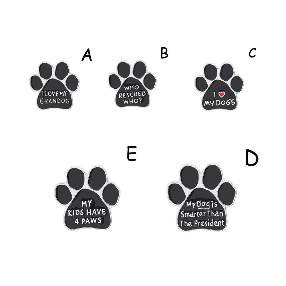 MARTIN1 Cute Dog Paw Pins Children Fashion Jewelry Enamel Brooches Letter Cartoon Gifts Black Alloy Unisex Badges/Multicolor