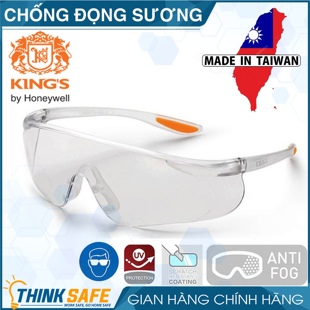 Kính bảo hộ che mặt Kings Thinksafe, bảo vệ mắt đi đường, lao động, chống tia UV, chống bụi chính hãng KY1151 trong suốt