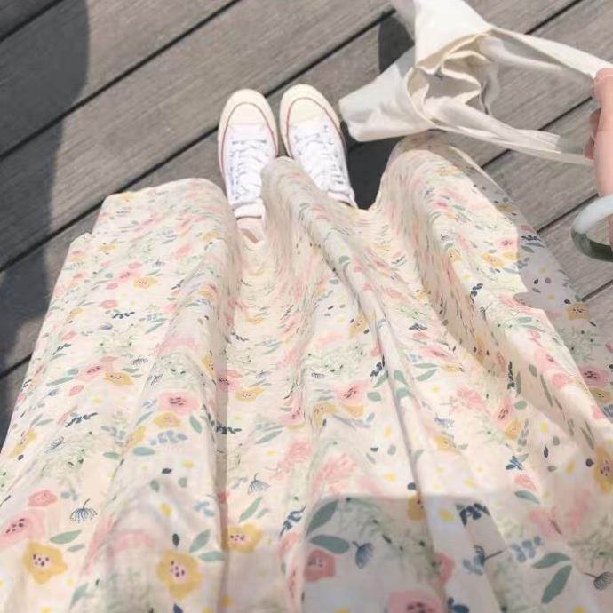 Đầm [Liamstores] Váy Babydoll Ulzzang Hoa Nhí Xếp Ly Ngực ( Màu Hoa Be Một Màu) | BigBuy360 - bigbuy360.vn