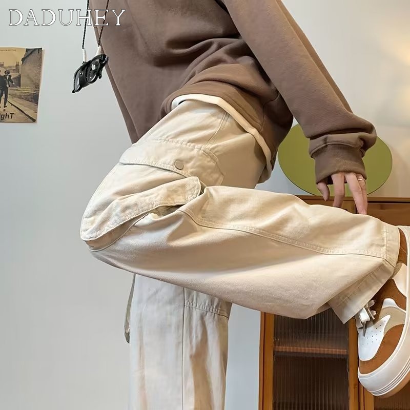 DaDuHey Men's and Women's Spring and Autumn High Street Retro Workwear Pants Ins Fashionable Versatile Multi-Pocket Straight Casual Pants