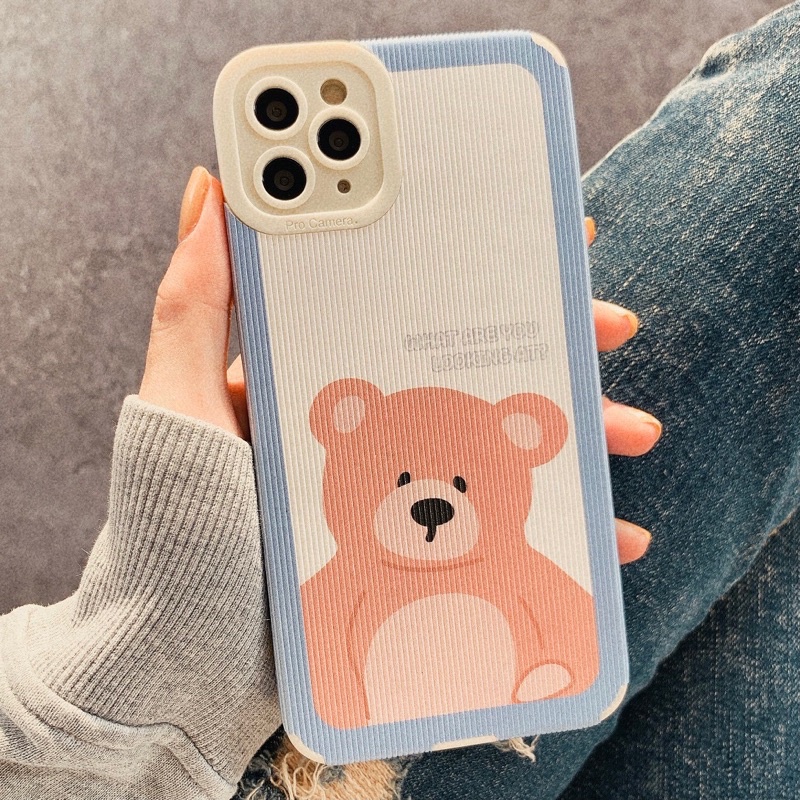 Ốp da sọc nổi Bear cute Đủ dòng đt IPhone Samsung Oppo Vivo Xiaomi  sau 2-3 ngày đi đơn