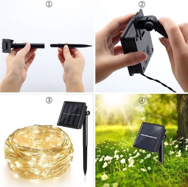 • HCM •Dây Đèn LED Đom Đóm Fairy Light 12/22/32/42M Năng Lượng Mặt Trời