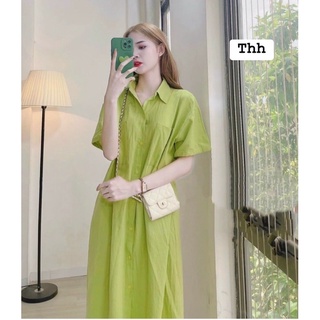 Váy suông sơ mi xanh bơ cực xinh- màu best seller 2022