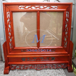 Khung ảnh thờ 2 ảnh gỗ hương-Khung ảnh thờ kép đôi hoa lá tây