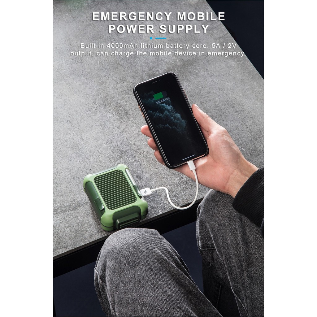 Quạt đeo thắt lưng đeo cổ mini kiêm sạc dự phòng siêu bền bỉ 12H - Chém văng cơn nóng