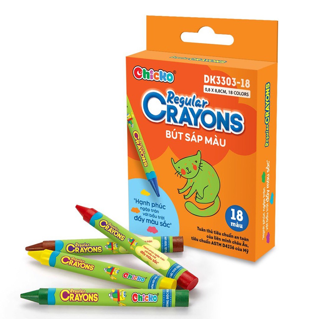 Bút Sáp Màu Duka: Regular Crayons (18 Màu) - DK 3303-18