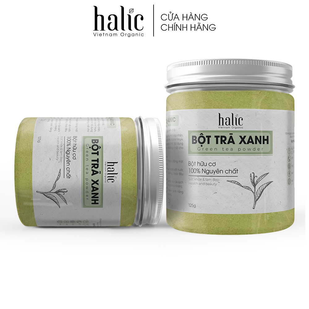 Bột Trà Xanh đắp mặt nạ nguyên chất Halic Organic 125G dưỡng trắng da, ngăn ngừa mụn trứng cá, chống lão hóa da hiệu quả