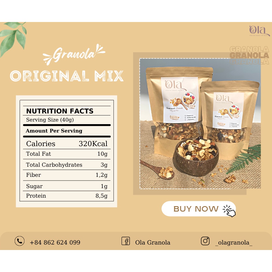 [Mã GROSALE giảm 10% đơn 150K] Hạt dinh dưỡng Ola Granola - Original Granola gói 500gr