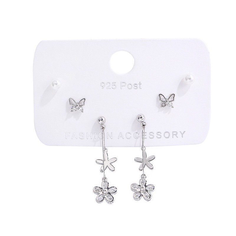 Set 3 Đôi Bông Tai Nữ Hoa Đá/ Mèo Cá Bạc 925 Cao Cấp ERASHOP 078922 - Đơn Giản, Phù Hợp Đeo Hằng Ngày, Siêu Rẻ Đẹp