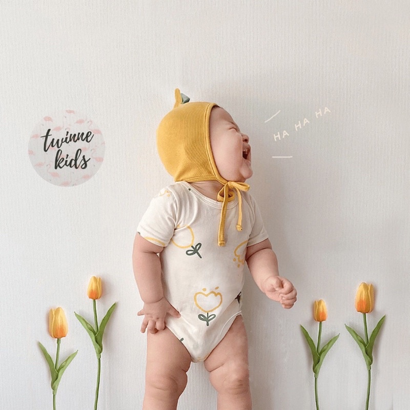 Bộ đồ liền thân quả táo kèm mũ, bodysuit vải cotton mềm mát em bé 3-24 tháng