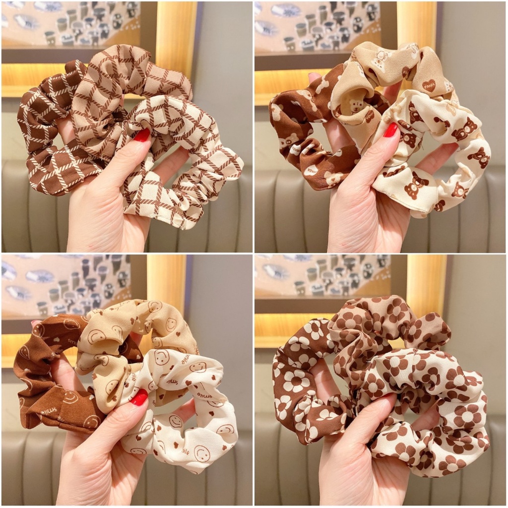 RẺ VÔ ĐỊCH  1 CHIẾC DÂY BUỘC TÓC CRUNCHIES HỌA TIẾT DỄ THƯƠNG PHONG CÁCH HÀN QUỐC