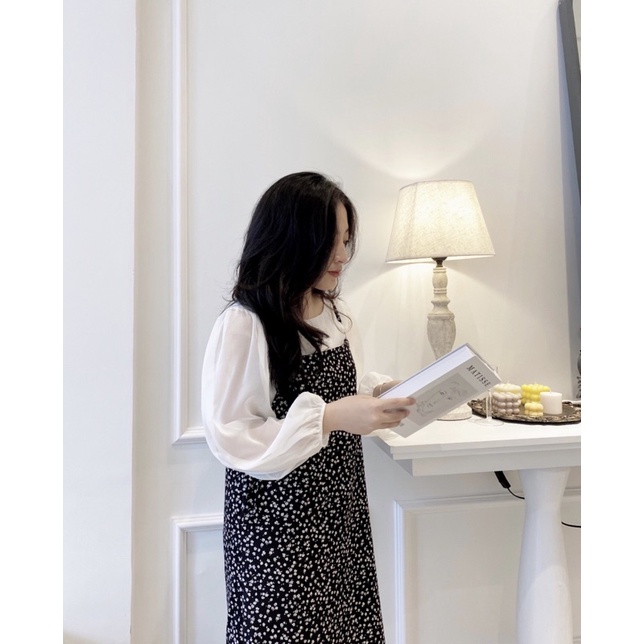 Váy Yếm nữ nhung hoa dáng suông Ma Vie