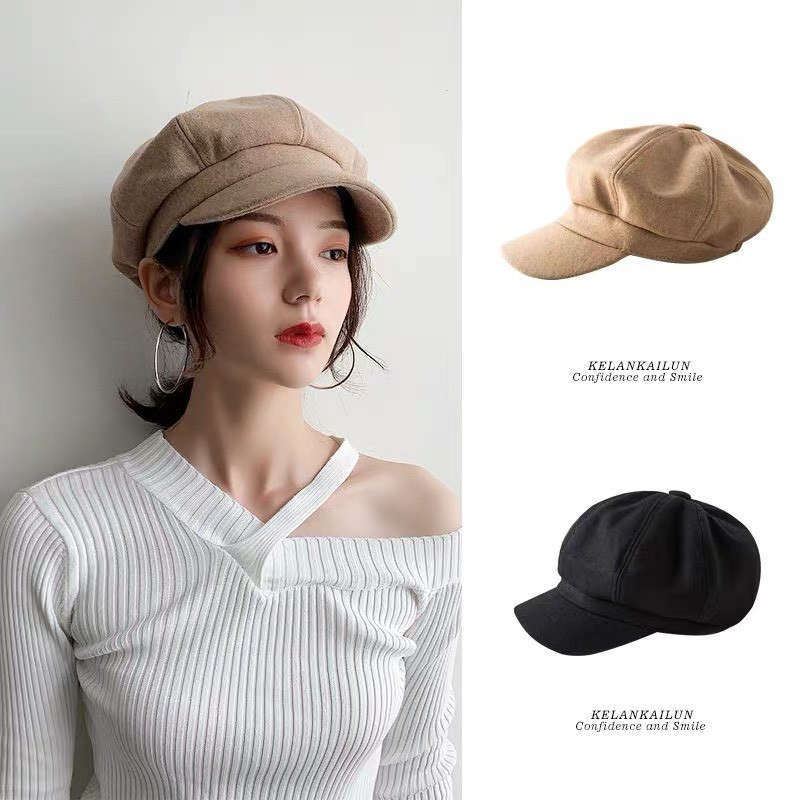Nón,mũ nồi beret lưỡi trai da lộn retro phong cách Hàn Quốc mùa đông 2021