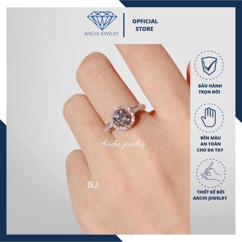 Nhẫn nữ bạc ta đá chủ 6ly sáng đẹp, Anchi jewelry