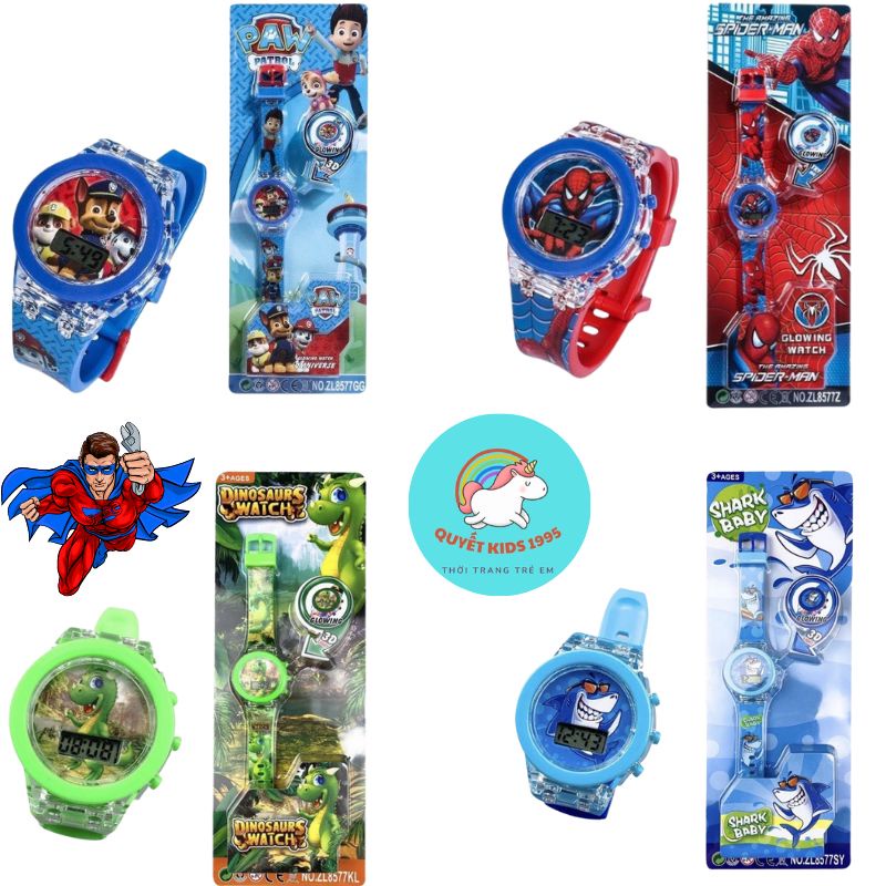 Đồ hồ trẻ em, đồng hồ bé trai người nhện đội chó cứu hộ pawpatrol mcqueen micky Quyet Kids 1995