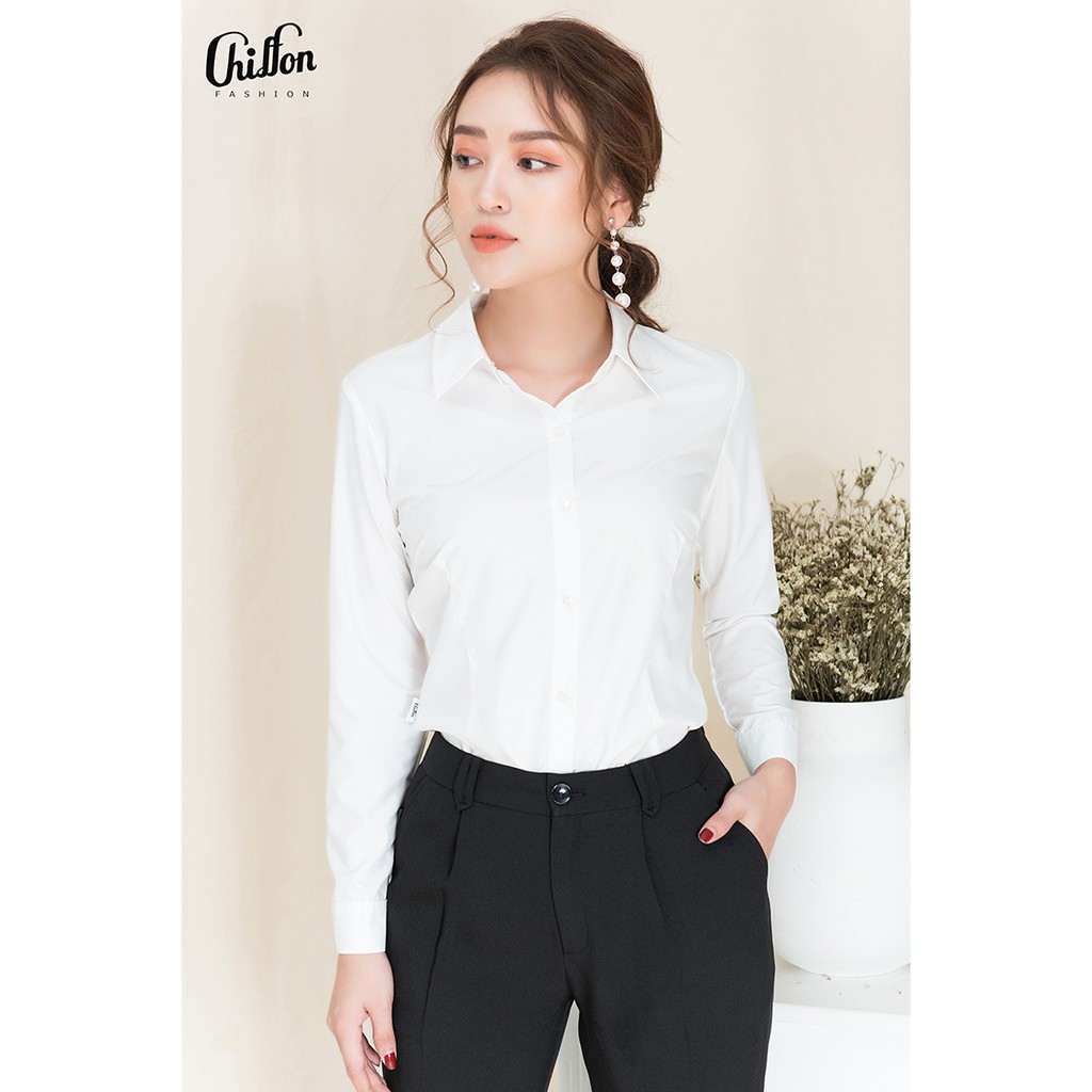 Chiffon_Áo sơ mi dài tay cổ đức