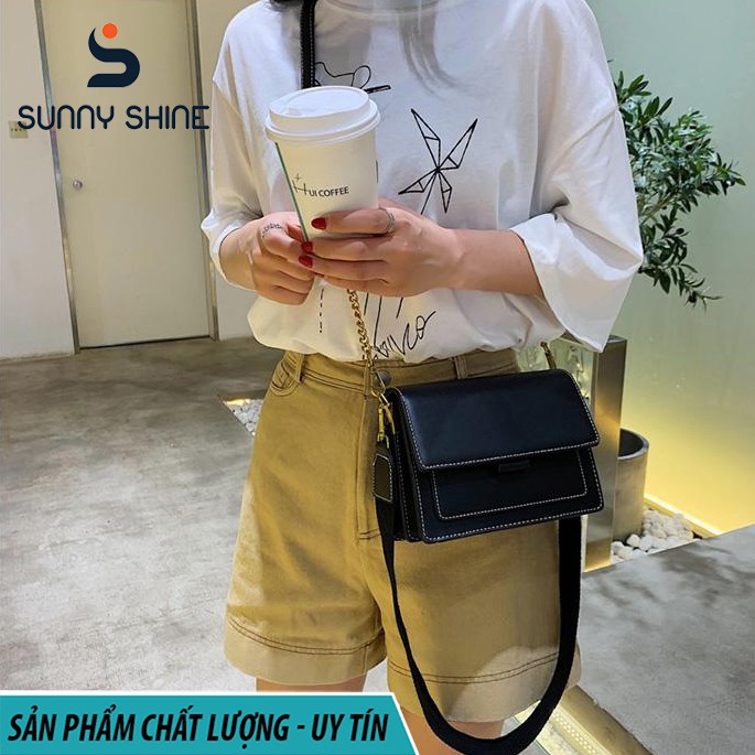 Túi đeo chéo nữ màu vintage phong cách Hàn Quốc, size 19,5, da PU cao cấp T185 | BigBuy360 - bigbuy360.vn