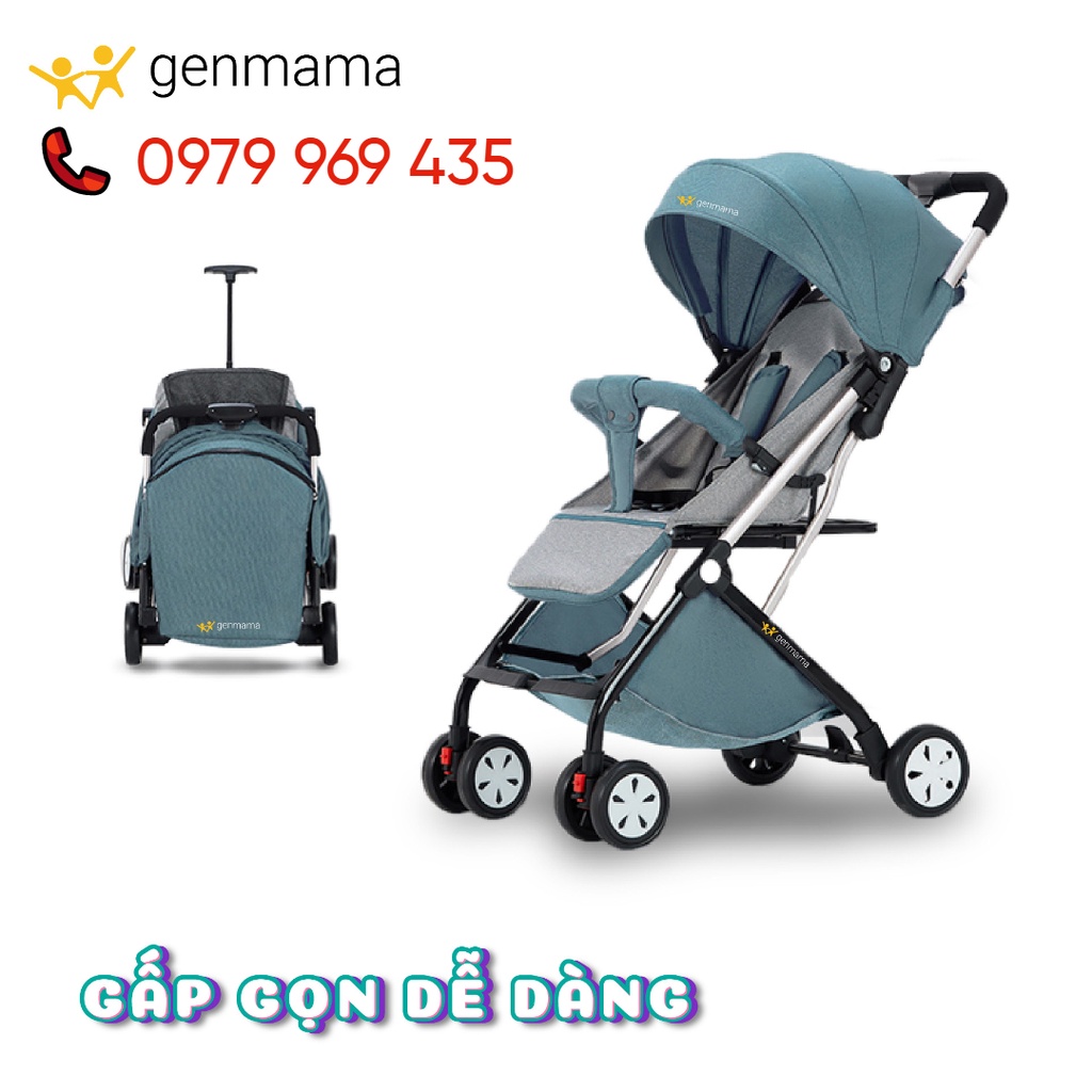 Xe đẩy trẻ em gấp gọn Genmama có mái che, giảm sóc êm ái, xe đẩy cho bé vải thoáng khí đa năng tiện ích