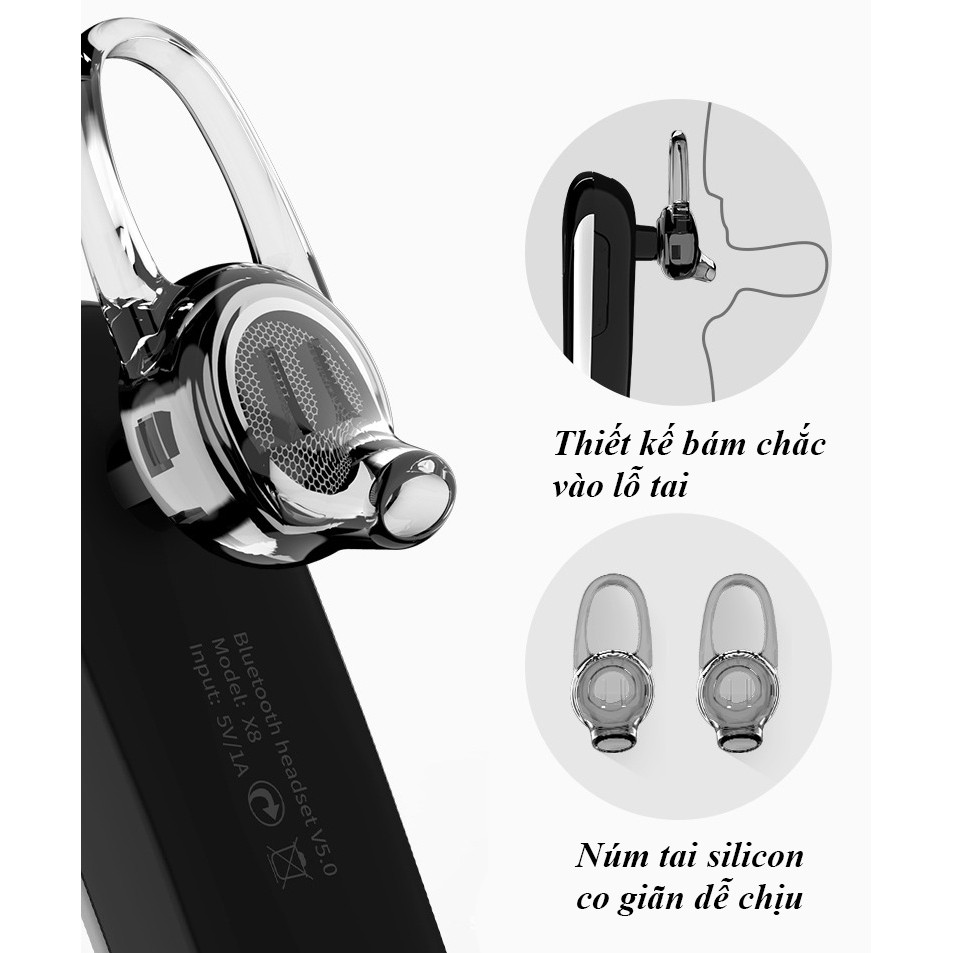 [TẶNG TAI PHỤ] Tai nghe bluetooth, tai nghe nhét tai không dây X8 Chống nước, Pin 300mAh, Đàm thoại 48h, Nghe nhạc 36h | BigBuy360 - bigbuy360.vn